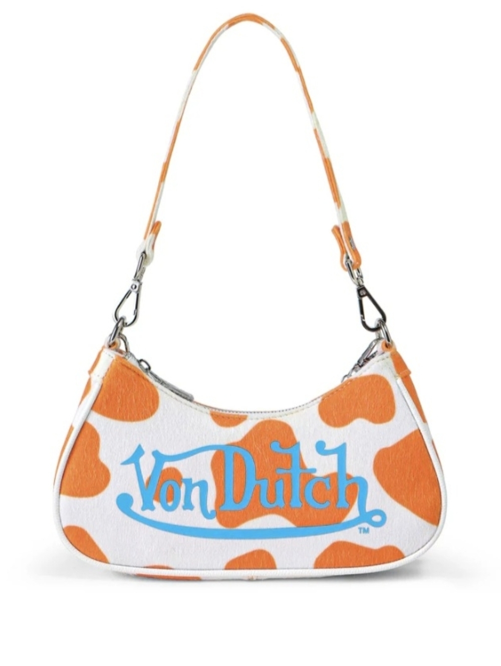 Von Dutch NWT Vegan Pony Hair Orange Cow Print Shoulder Bag